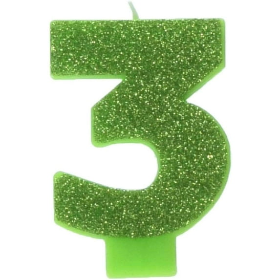 #3 Glitter Birthday Candle | Kiwi Green | Party Supply