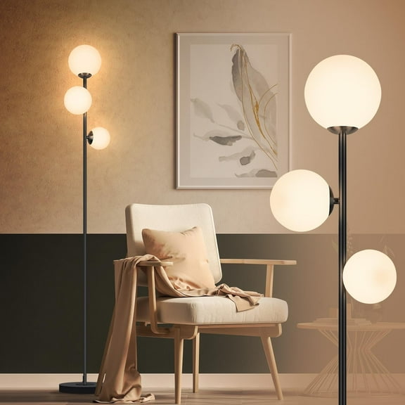 3 Globe Eclectic Floor Lamp - 3 Color Options Moderm Floor Lamps for Living Room, Mid Century Standing lamp Home Decor for Bedrooms Office(Matte Black, LED Bulbs Included)