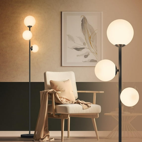 3 Globe Eclectic Floor Lamp - 3 Color Options Moderm Floor Lamps for Living Room, Mid Century Standing lamp Home Decor for Bedrooms Office(Matte Black, LED Bulbs Included)