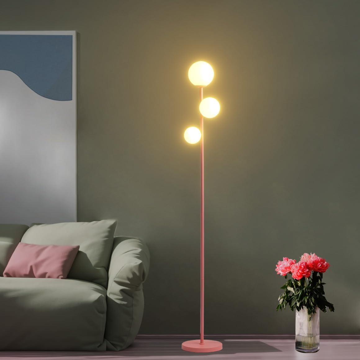 3 Globe Mid Century Modern Floor Lamp for Living Room, Contemporary