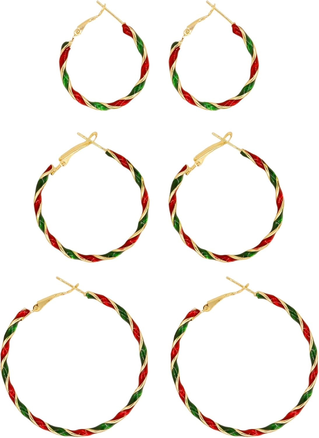 PANJIUO 3 Gold Earrings Women Earrings Statement Earring Hoops Earrings Women Jewelry Pairs Top Color Hoop Set ideal for Fashion Lightweight Red Green Chunky Multipack Twisted Compact Big Set for[a375]