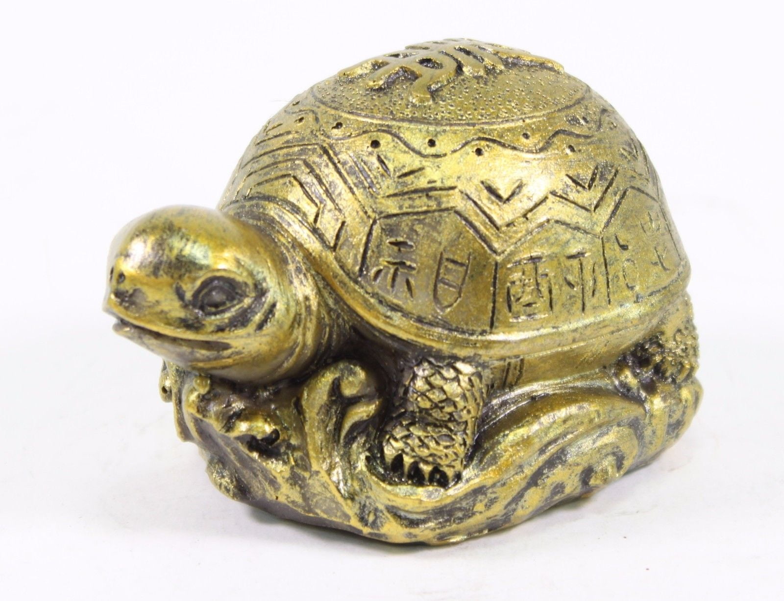 SMILING JUJU 3" Gold Feng Shui Lucky Turtle Statue Figurine Paperweight Gift Home Decor