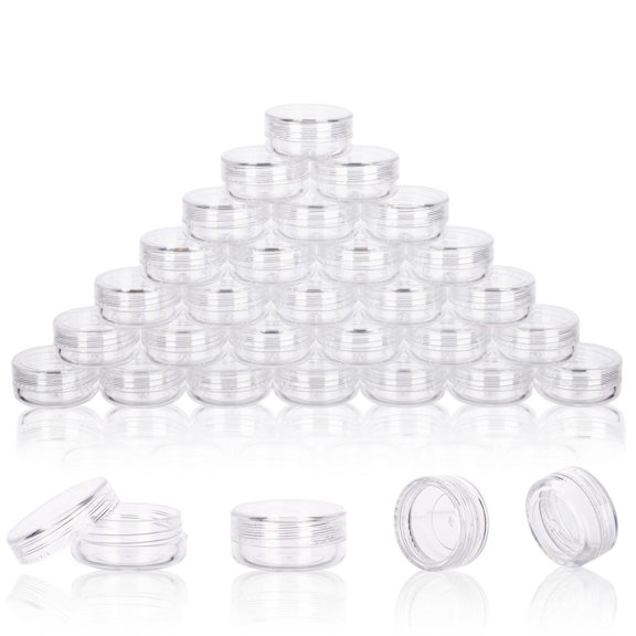 3 Gram Sample Containers With Lids, 50 Count Clear Jars, Empty Lip Balm, Mini Cosmetic Labels, Makeup Travel, Disposable Spatulas