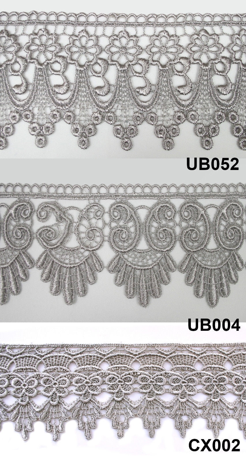 3" Gray Embroidered Venice Lace Trim Floral Guipure Trimming Supplies By Yard