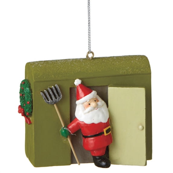 3" Green Smiling Santa in Ice House Christmas Ornament
