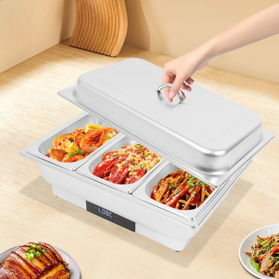 3 Grid Electric Chafing Dish Buffet Set, Stainless Steel Buffet Server with Lid, Food Warmer with Temperature Control for Buffets