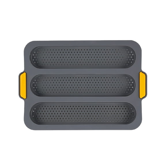 3-Grid Extra Large Silicone Long Bread Mold - Extended Non-Stick Bread/Cake/Dessert Mold, Household Baking Tool  Gray 