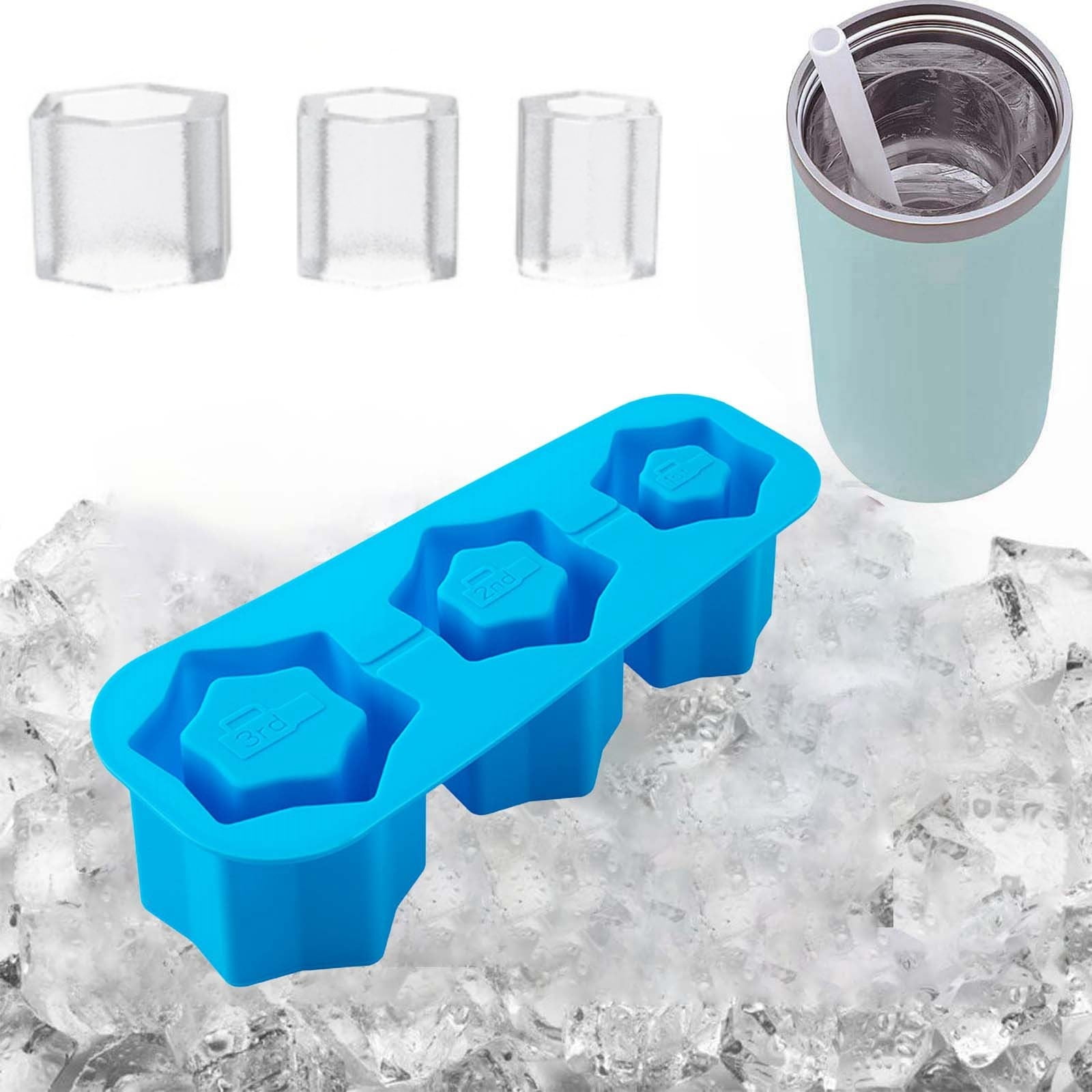 3 Grid Silicone Ice Cube Maker With Lid Hollow Cylinder Ice Cube Moulds ...