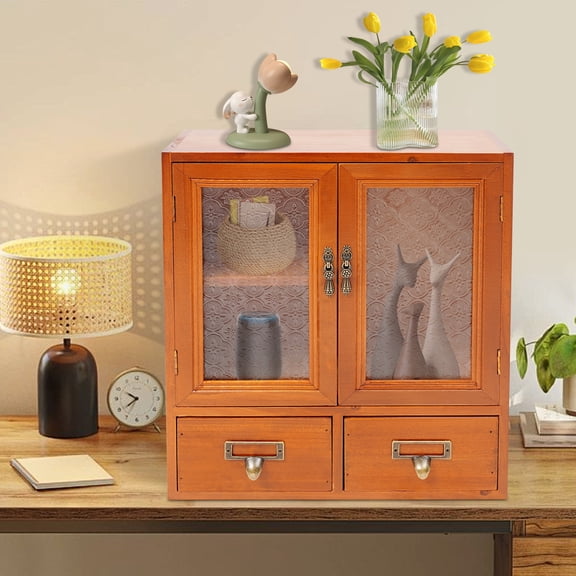 3-Grid Vintage Tabletop Organizer Wooden Storage Drawer Box W/2Drawer Storage Cabinet for Bedrooms Kitchens