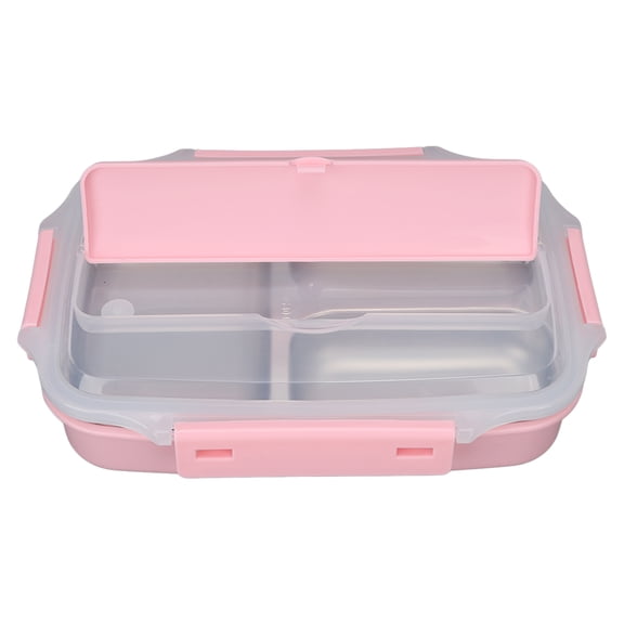 3 Grids Stainless Steel Bento Lunch Box Leakproof Thermal Meal Container Pink Portion Control Bento Box 10.6x7.87x2.75 in / 27x20x7 cm