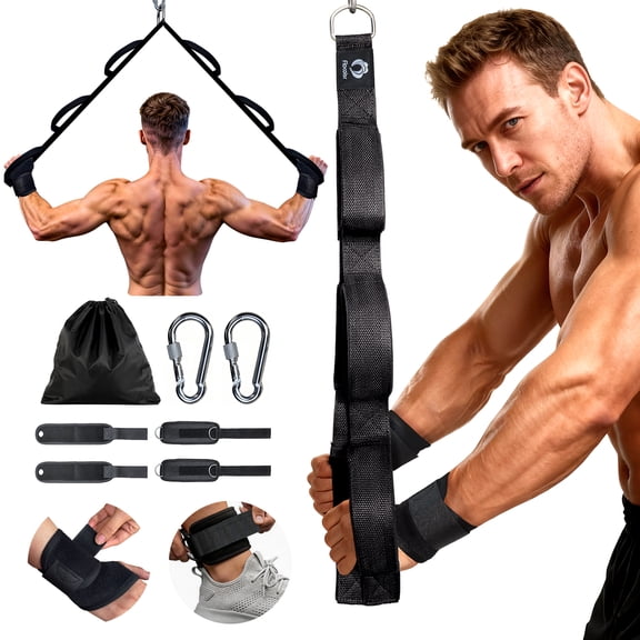 3 Grip Lengths in 1 Tricep Rope Cable Attachment with Ergonomic Handles, Greater ROM for Tricep Push Down Attachment With 2 wrist wraps +2 ankle straps
