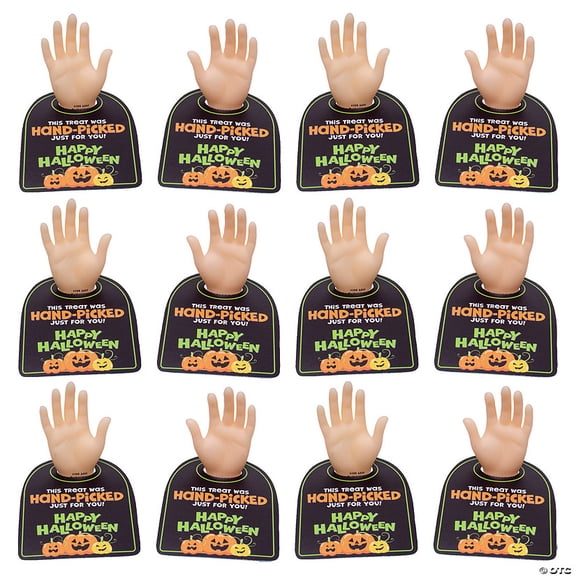 3" Halloween Tiny Hand Vinyl Finger Puppets with Card Handout for 12