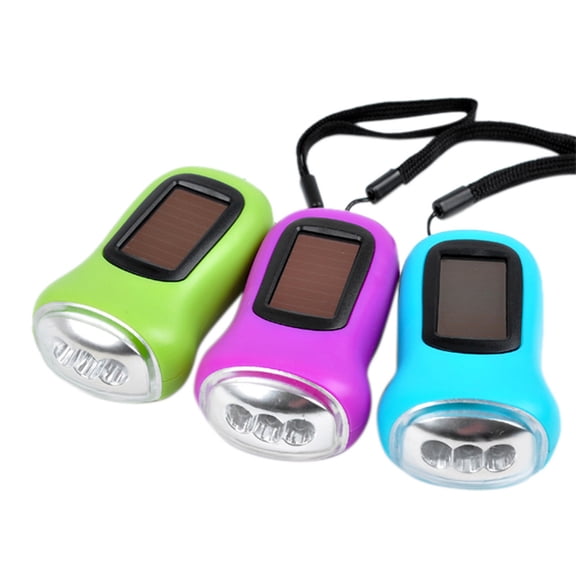 3 Hand Crank Dynamo Solar Power Rechargeable Carabiner Camping Flashlight with Emergency Mode