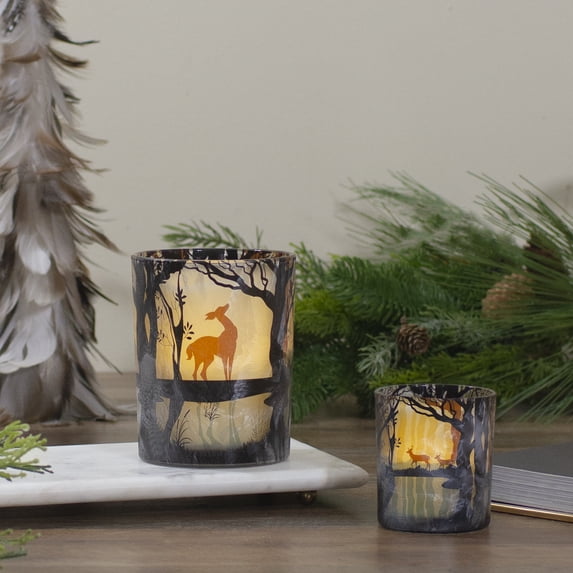 Northlight Forest Deer Hand Painted Glass Tealight Candle Holder - 3"