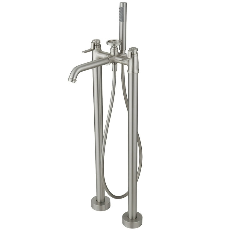 2-Handle Freestanding Floor Mount Roman Tub Faucet Bathtub Filler with Hand Shower in Matte Black 2-Handle Freestanding Floor Mount Roman Tub Faucet Bathtub Filler with Hand Shower in Matte Black