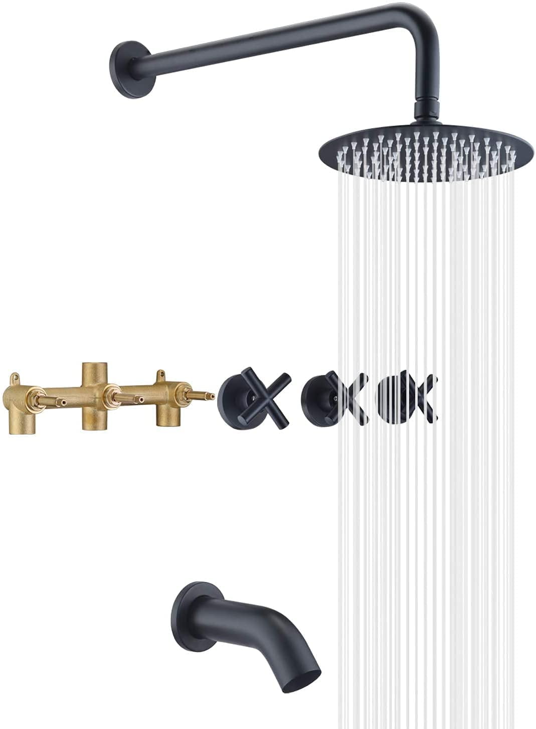 SUMERAIN 3 Handle Tub Shower Faucet, Matte Black Bathtub Faucet Set