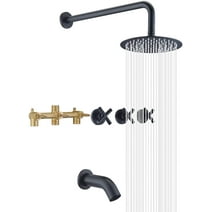 3 Handle Tub Shower Faucet,Matte Black Bathtub Faucet Set with Waterfall Tub Spout,Tub and Shower Trim Kit with Valve,SUMERAIN