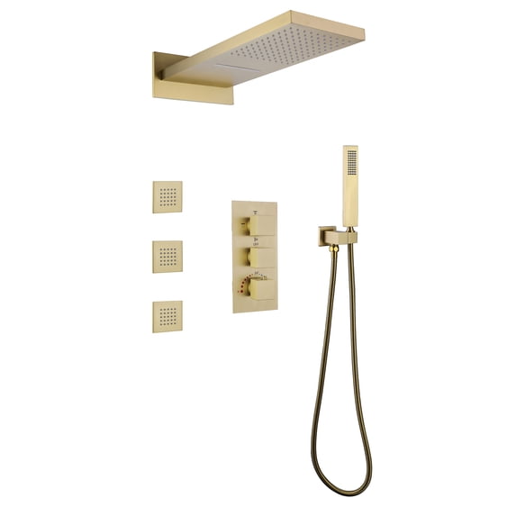 3 Handles Thermostatic Shower System With 3 Body Jets with Rough-in Valve