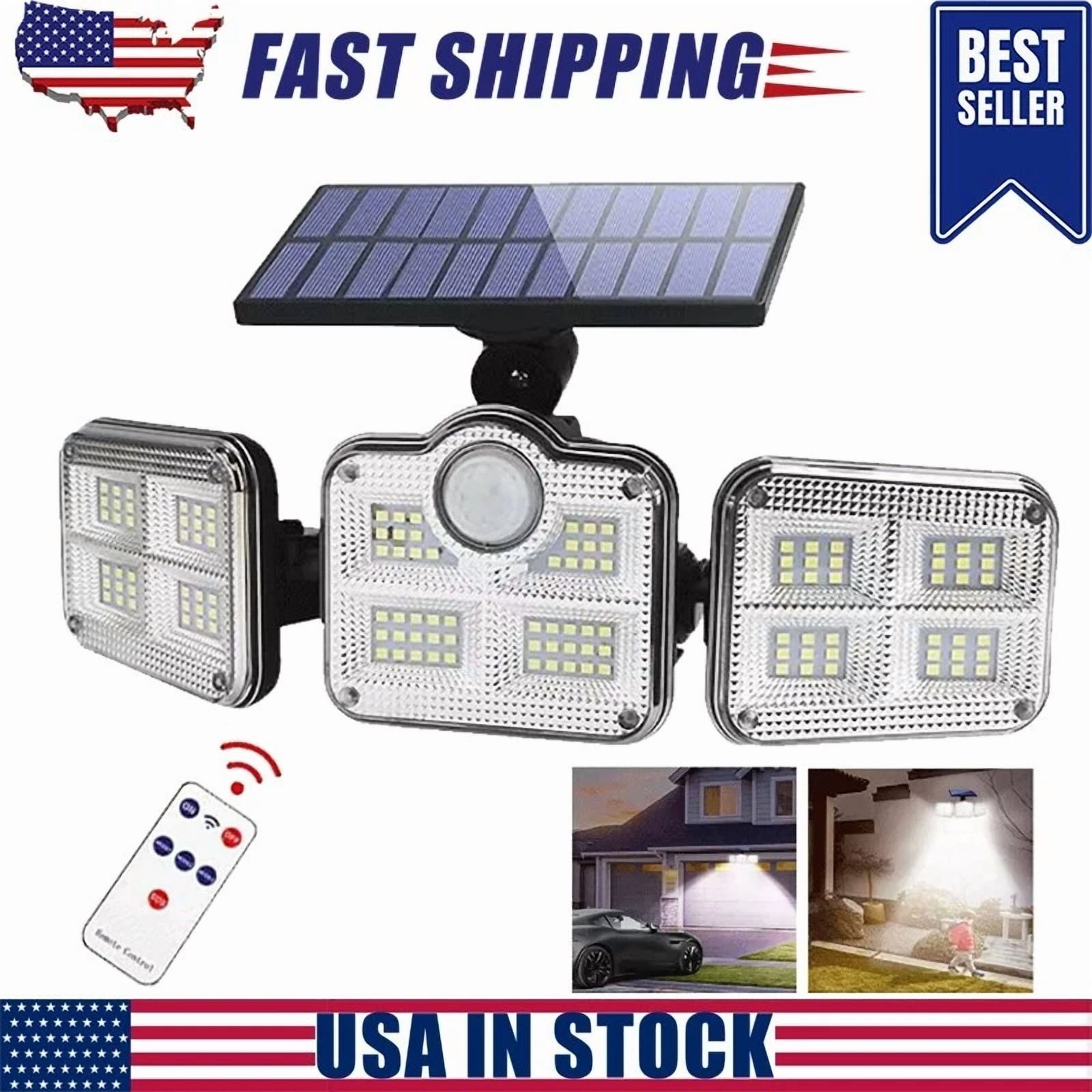 3 Head Adjustable Solar Flood Light Motion Sensor Wall Yard Street Outdoor Lamp