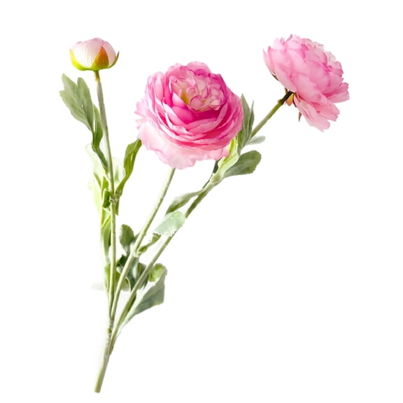 3-Head Artificial Ranunculus Flowers with Velvet Texture, Realistic Faux Bloom Stems for Wedding Bouquet Home Vase Table Centerpiece Decor Pink