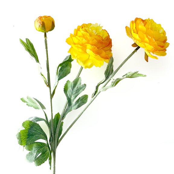 3-Head Artificial Ranunculus Flowers with Velvet Texture, Realistic Faux Bloom Stems for Wedding Bouquet Home Vase Table Centerpiece Decor Saffron