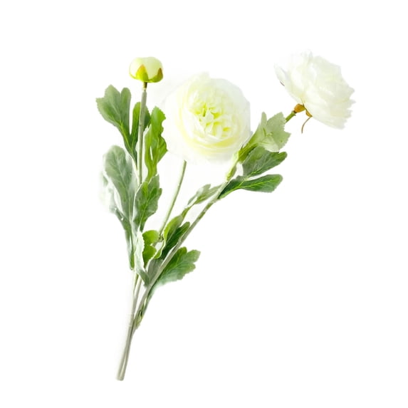 3-Head Artificial Ranunculus Flowers with Velvet Texture, Realistic Faux Bloom Stems for Wedding Bouquet Home Vase Table Centerpiece Decor White