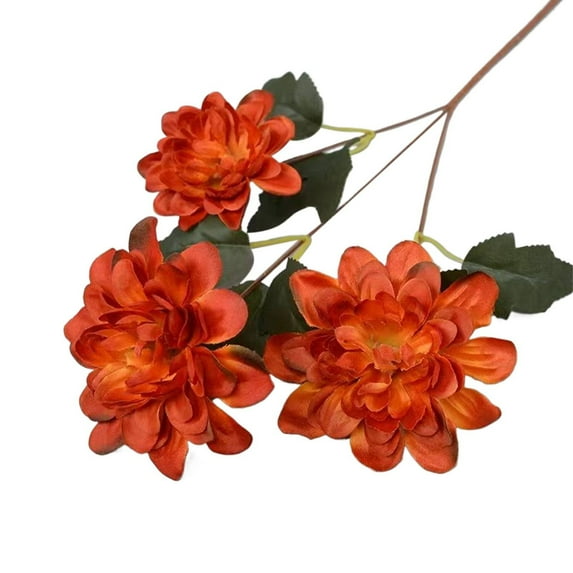 3-Head Dahlia Artificial Flowers - Realistic Mum Stems For Fall Wedding Bouquets, Thanksgiving Centerpieces And Seasonal Home Decor