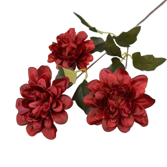 3-Head Dahlia Artificial Flowers - Realistic Mum Stems For Fall Wedding Bouquets, Thanksgiving Centerpieces And Seasonal Home Decor