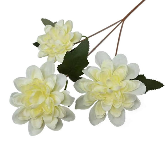 3-Head Dahlia Artificial Flowers - Realistic Mum Stems For Fall Wedding Bouquets, Thanksgiving Centerpieces And Seasonal Home Decor