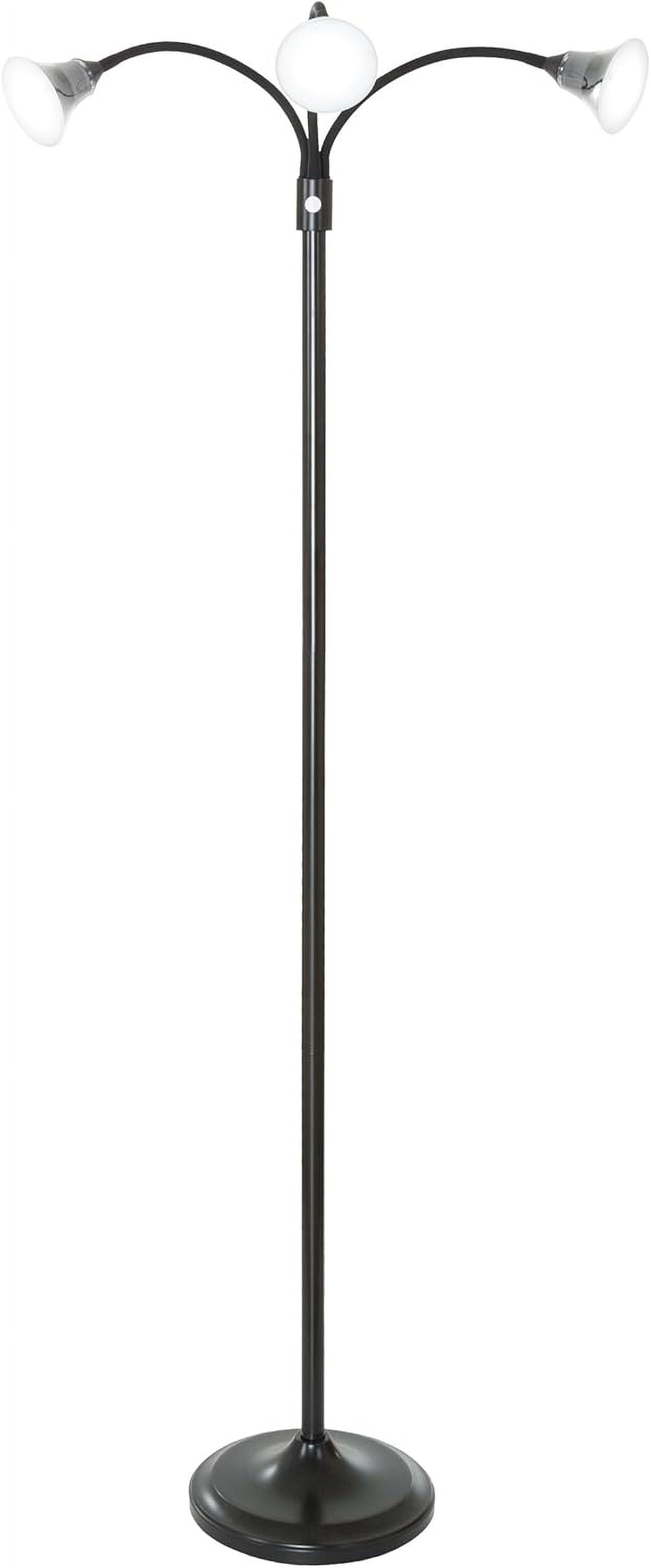 Sleek Black Adjustable 3-Head Floor Lamp with Touch Dimmer