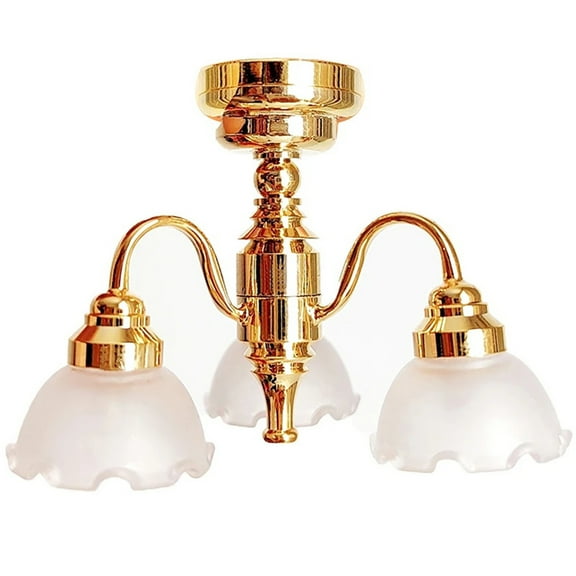 3 Head Gold Base Miniature Ceiling Lamp Dollhouses Chandelier LED Lamp 1/12 Scale for Living Room Scene Display Decors