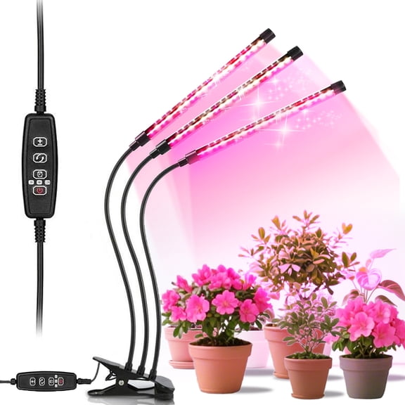 3-Head LED Grow Light for Indoor Plants, Full Spectrum Plant Growing Lights (Red/Blue/Mix), 3/9/12H Timer, 10 Brightness & Auto ON/Off