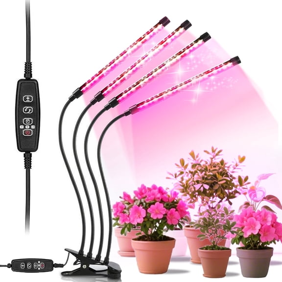 3-Head LED Grow Light for Indoor Plants, Full Spectrum Plant Growing Lights (Red/Blue/Mix), 3/9/12H Timer, 10 Brightness & Auto ON/Off