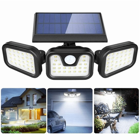 3-Head Rotatable Solar Security Light - 3000LM, 800ft Range, 3 Modes, IP65 Waterproof Floodlight (6500K)