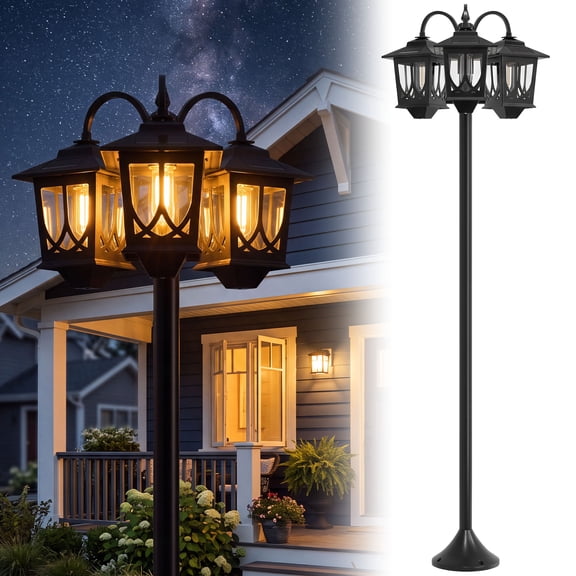 Hoodink 3-Head Solar Lamp Post Light, 73" Solar Lights Outdoor Waterproof, 60Lm 3000K Pathway Lights for Garden, Lawn, Yard