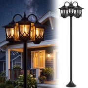 Hoodink 3-Head Solar Lamp Post Light, 73" Solar Lights Outdoor Waterproof, 60Lm 3000K Pathway Lights for Garden, Lawn, Yard