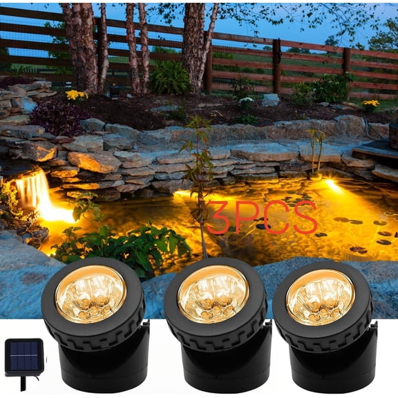 3-Head Solar Pond Lights, Solar Underwater Pond Light, Waterproof Submersible Lamps Projector Light,6LED Spotlight Fish Tank Light for for Lawn, Garden, Pond, Landscape-Warm White