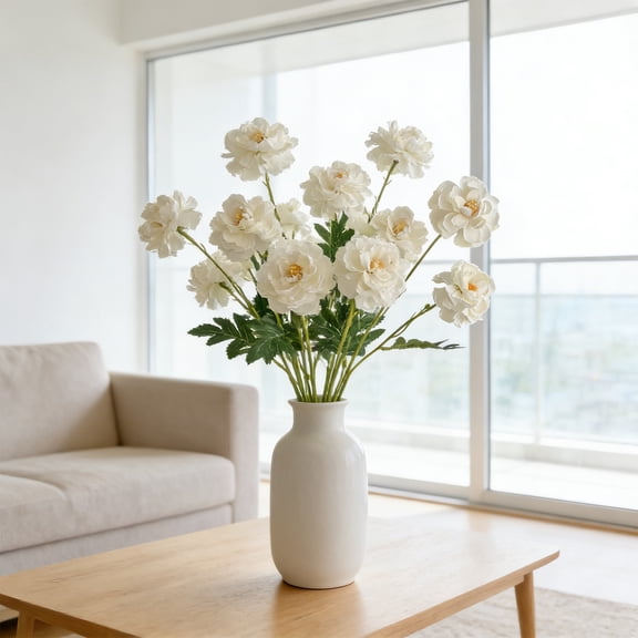 3 Headed Artificial Ranunculus Flower Bouquet, Lifelike Silk Peony Faux Flower Arrangement, High-End Realistic for Home Decor Living Room Office, No Watering Centerpiece Prop