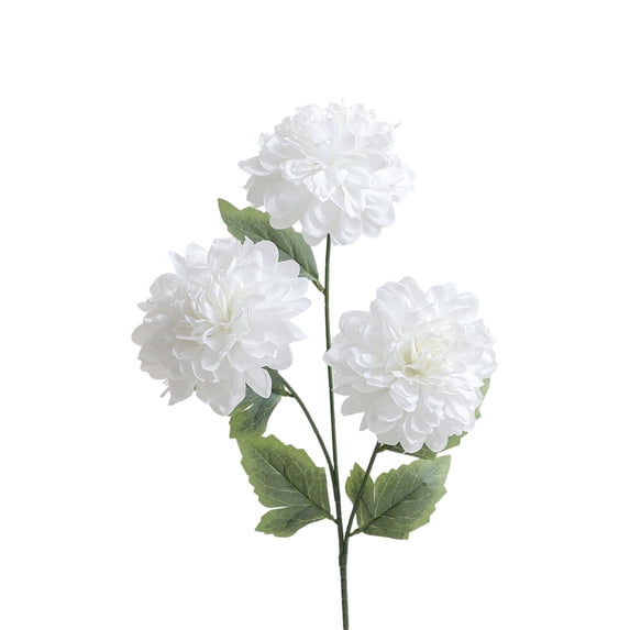 3 Heads Artificial Silk Dahlia Flowers, Faux Stems for Dining Table Centerpiece, Wedding Party Decor, in White, 25.20 x 1.97 inch