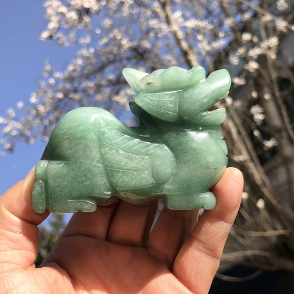 3 '' Healing reiki Nephrite Stone Carved Jade wealth Pixiu statue Natural green Crystal mythical dragon beast mascot Animal home Ornament