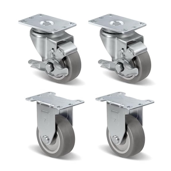 3" Heavy Duty Casters, Swivel Caster Wheels with Brakes, Plate Casters with Rubber Wheel for Furniture Platform Truck Dolly Cart, Set of 4 (2 Brakes & 2 Rigid)