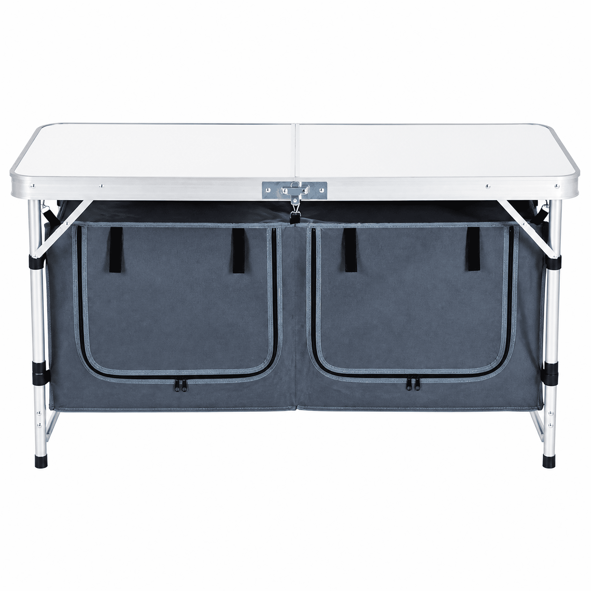 3 Height Adjustable Folding Camping Table with Zipper Oxford Storage Organizer, Aluminum Frame Solid MDF Tabletop Portable Outdoor Foldable Table Supports 55lbs for Picnic BBQ Tailgating Pebbles