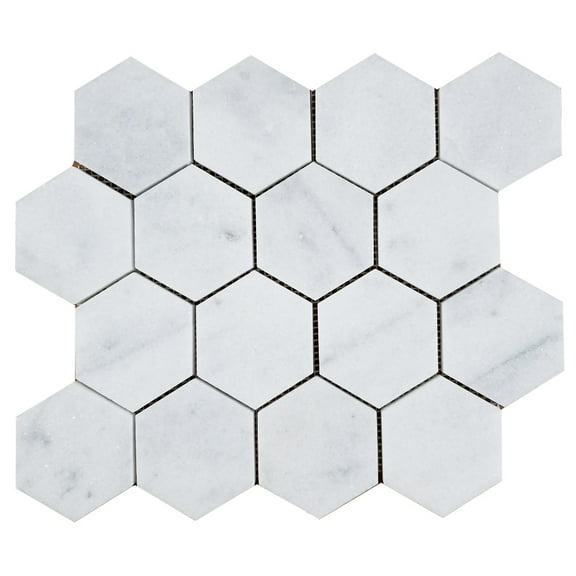3'' Hexagon Crystal White Honed Marble Mosaic Tile