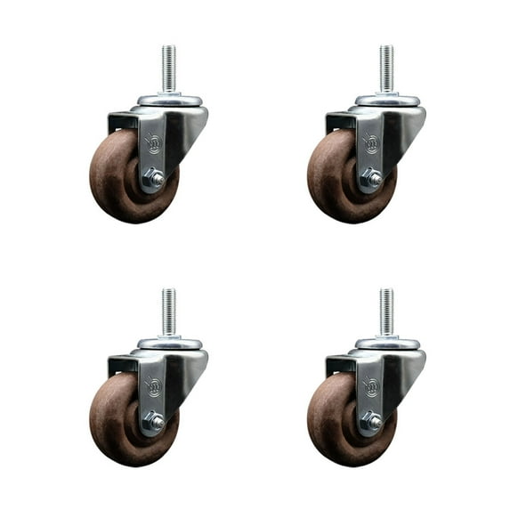 3 High Temp Glass Filled Nylon Wheel Swivel 5/8 Inch Threaded Stem Caster Set