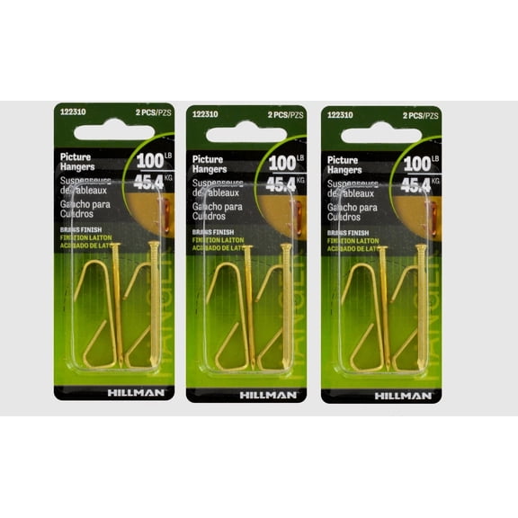 3~ Hillman Anchorwire Brass-Plated Gold Picture Hangers 100 Lb. 2 Pk 122310
