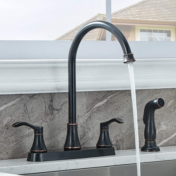 3 Hole or 4 Hole Two Handle Kitchen Faucet with Side Sprayer, Commercial Lead-Free Brushed Nickel Kitchen Sink Faucets for Rv Sinks with High-Arc Spout & Side Spraye