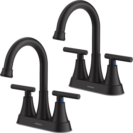 3 Hole 4 Inch Matte Black Bathroom Sink Faucet with Pop-Up Drain and 2 Supply Hoses Stainless Steel Lead-Free Centerset Faucet for Vanity RV 2 Pack