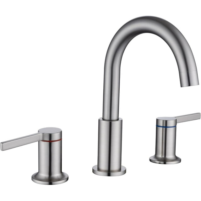 3 Hole 8 Inch Widespread 2 Handle Bathroom Sink Faucet by Phiestina, Chrome Finish High Arc Bath Faucet with Pop Up Drain and Water Supply Line