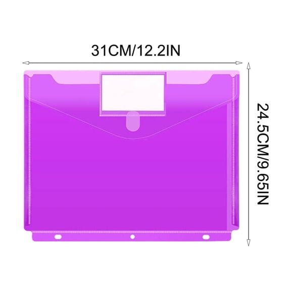 3-Hole A4 Document Pouch with Label Window, Snap Button Closure, Water Resistant Folder for School Office, Organize Papers, Portable Filing and Storage