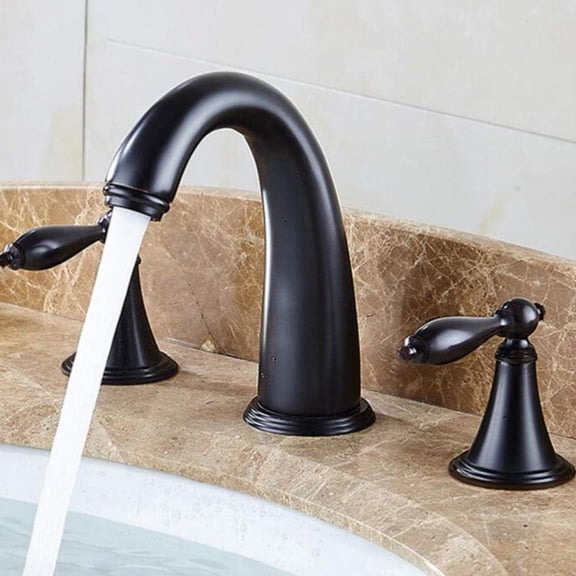 3 Hole Basin Mixer Tap Brass Hot and Cold Water Faucet Split Type 2 Handles Bathroom Sink Taps Aerator To Prevent Water Splash-Golden
